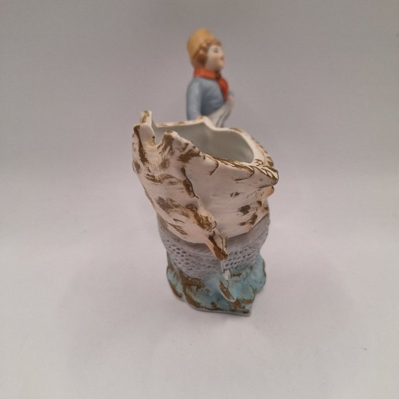 RARE VINTAGE GEROLD PORZELLAN BAVARIA CONCH SHELL IN NET PLANTER WITH BOY - Picture 5 of 10